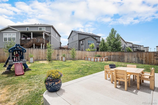 1473 Castle Creek Cir, Castle Rock, CO 80104 - fenced backyard with a patio and outdoor dining space