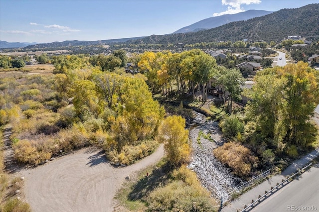 birds eye view of property with a mountain view