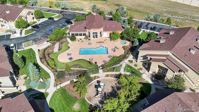 4569 Copeland Loop Unit 203, Highlands Ranch, CO 80126 - aerial overview of property's location featuring a pool area