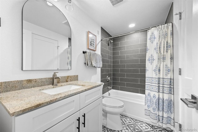 9016 Moondance Dr, Littleton, CO 80125 - full bath with vanity, shower / bathtub combination with curtain, tile patterned flooring, and recessed lighting
