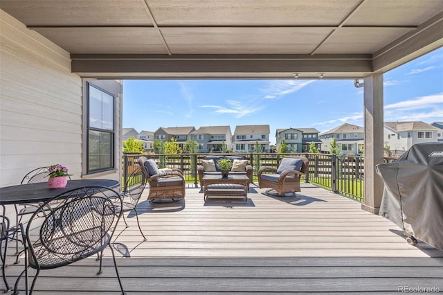 9016 Moondance Dr, Littleton, CO 80125 - deck with a residential view, area for grilling, outdoor lounge area, and outdoor dining area