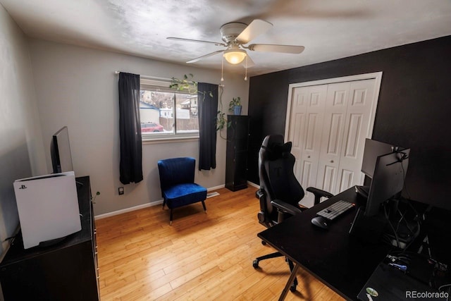 18908 E Napa Dr, Aurora, CO 80013 - office with ceiling fan, light wood finished floors, and baseboards