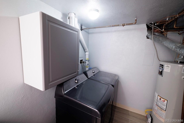 18908 E Napa Dr, Aurora, CO 80013 - laundry area with water heater, separate washer and dryer, cabinet space, baseboards, and wood finished floors