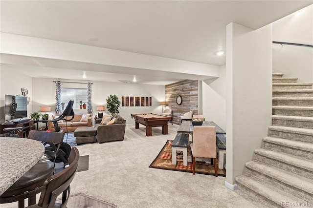 10091 Hannaway Dr, Colorado Springs, CO 80924 - living room featuring carpet floors, stairs, and baseboards