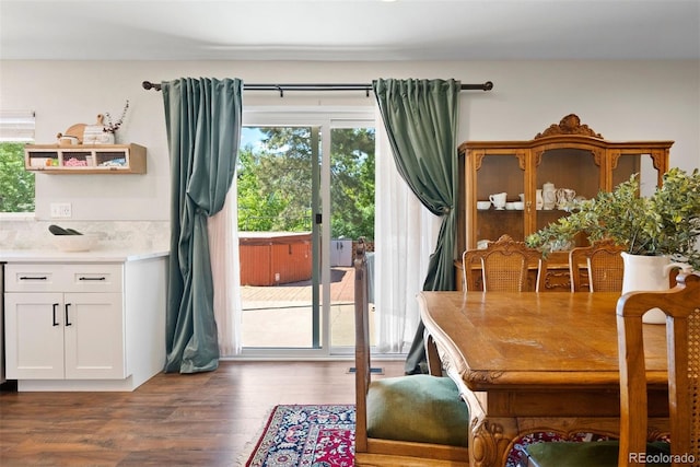 dining area featuring dark wood-type flooring