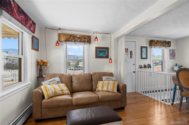 831 Manitou Blvd, Colorado Springs, CO 80904 - living room featuring plenty of natural light, wood finished floors, and baseboard heating