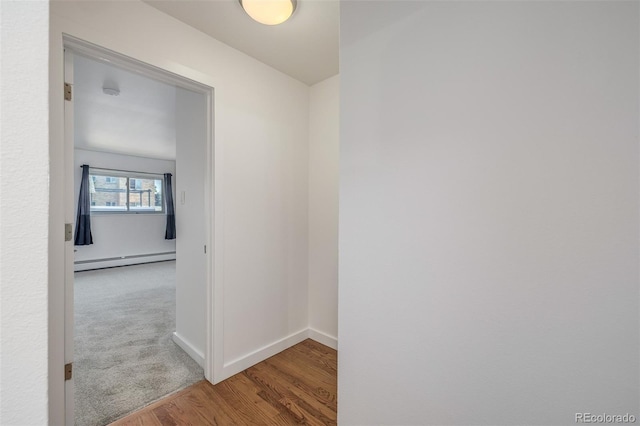 1245 Columbine St Unit 306, Denver, CO 80206 - corridor with a baseboard heating unit and wood finished floors