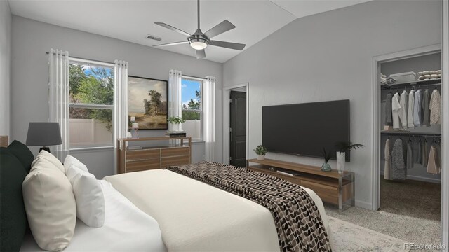2891 Streamside Ave, Grand Junction, CO 81501 - carpeted bedroom with vaulted ceiling, a spacious closet, a closet, and a ceiling fan