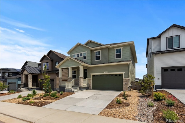 8550 Cheraw St, Littleton, CO 80125 - craftsman inspired home featuring a garage, a porch, and driveway