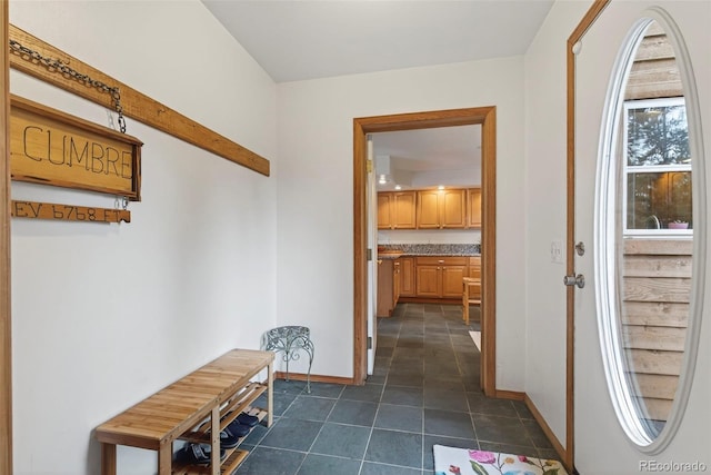 100 Moon Gulch Rd, Rollinsville, CO 80422 - hall featuring baseboards and dark tile patterned floors
