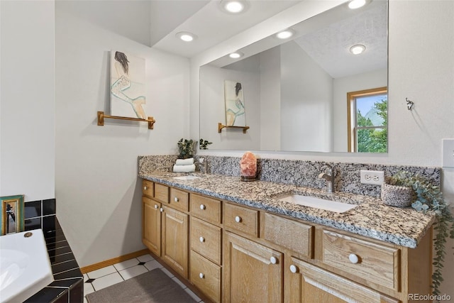 100 Moon Gulch Rd, Rollinsville, CO 80422 - bathroom with double vanity, a bath, tile patterned floors, and recessed lighting
