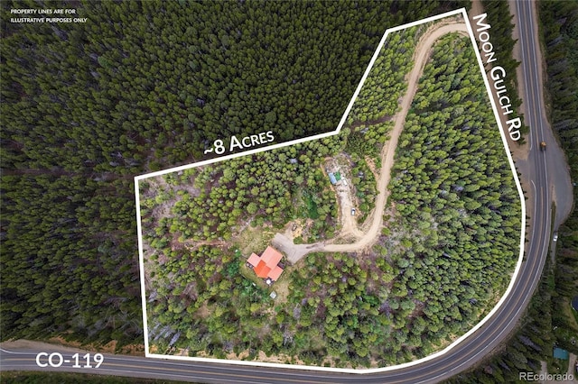 100 Moon Gulch Rd, Rollinsville, CO 80422 - map of property location featuring property boundaries highlighted