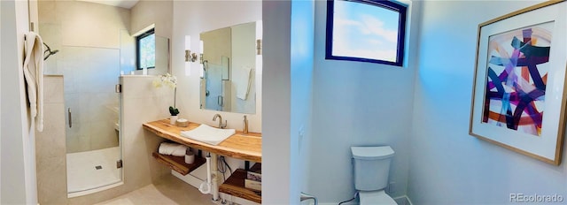 1282 N Crystal Rd, Lake George, CO 80827 - bathroom featuring toilet, a stall shower, and a sink