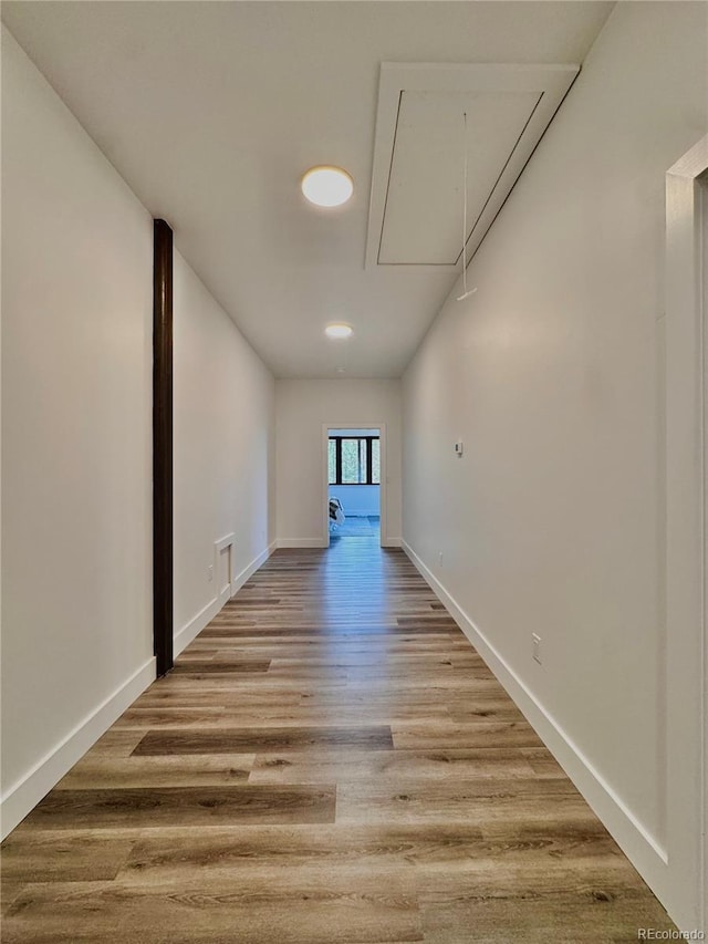 1282 N Crystal Rd, Lake George, CO 80827 - hall featuring attic access, light wood-type flooring, baseboards, and recessed lighting
