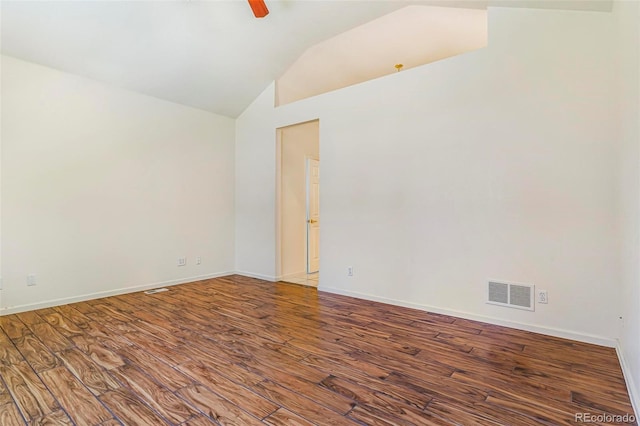 6796 S Newcombe Way, Littleton, CO 80127 - spare room with lofted ceiling, a ceiling fan, and wood finished floors
