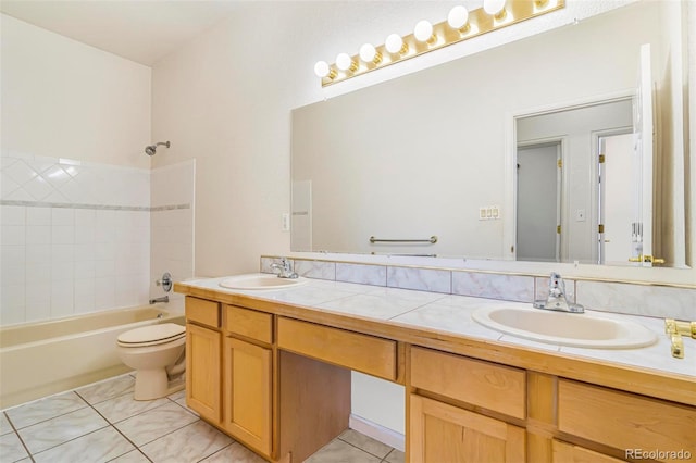 6796 S Newcombe Way, Littleton, CO 80127 - full bathroom with double vanity, tile patterned floors, and bathing tub / shower combination