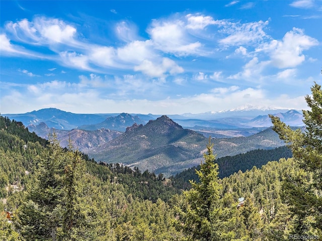 view of mountain feature with a view of trees