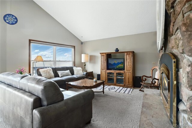 670 Wapiti Dr, Fraser, CO 80442 - living area with high vaulted ceiling and concrete flooring