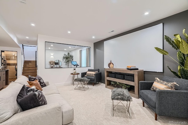 4474 Utica St, Denver, CO 80212 - living area featuring stairs, recessed lighting, and carpet flooring