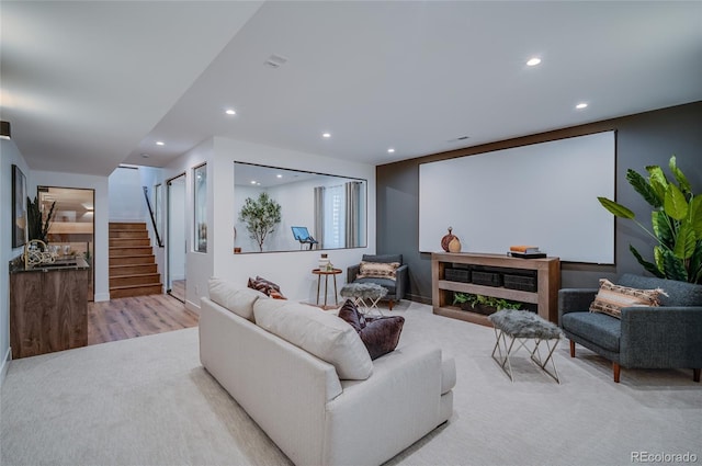 4474 Utica St, Denver, CO 80212 - carpeted living area with stairway and recessed lighting