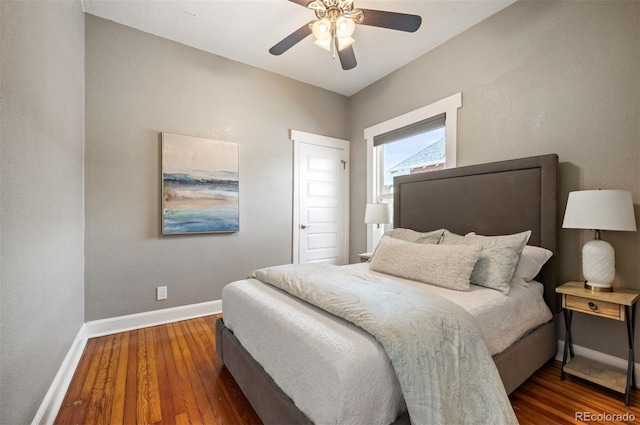 1532 Meade St, Denver, CO 80204 - bedroom featuring baseboards, wood finished floors, and ceiling fan