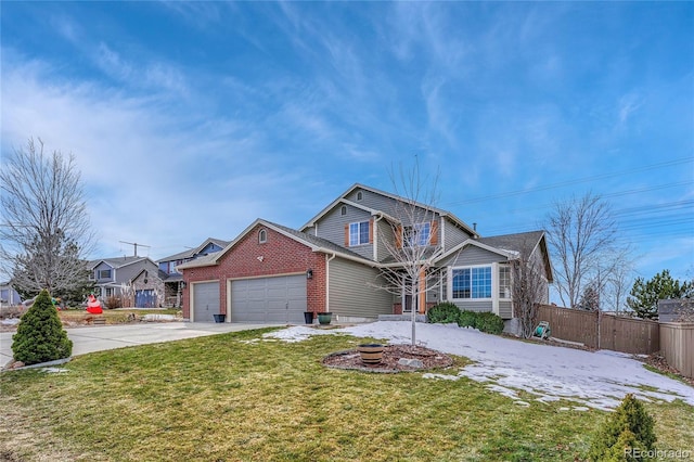 front facade with a front yard and a garage