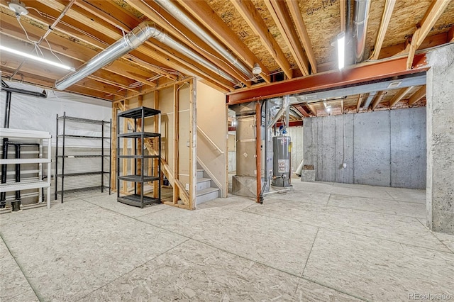 basement featuring gas water heater