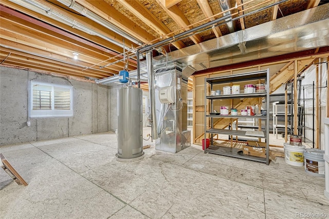 basement featuring water heater