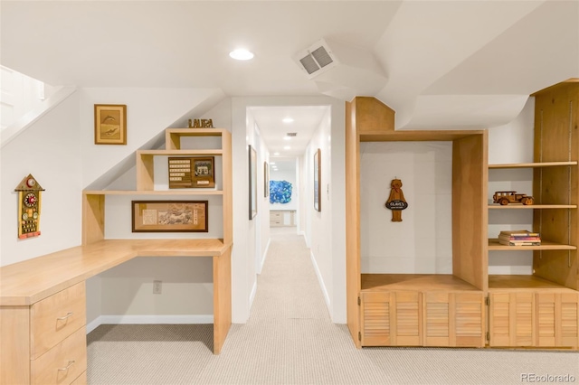 506 N Marion St, Denver, CO 80218 - hallway featuring light colored carpet, an office area, recessed lighting, and baseboards