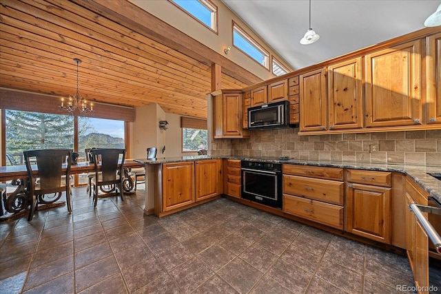 kitchen featuring brown cabinets, oven, and tasteful backsplash