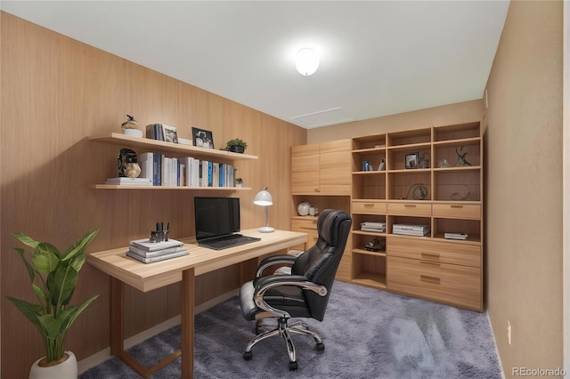 view of carpeted home office