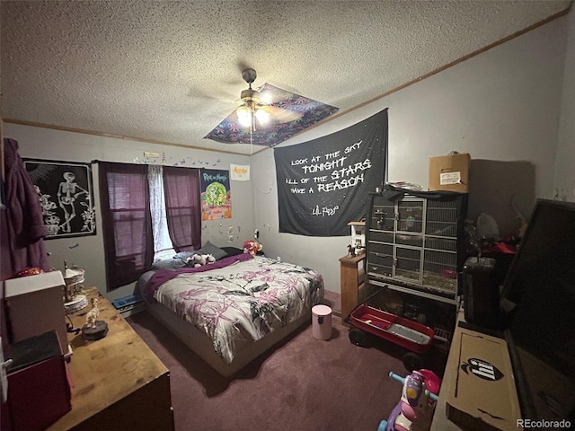 1130 Denver Ave, Saguache, CO 81149 - bedroom featuring a textured ceiling, carpet flooring, and ceiling fan