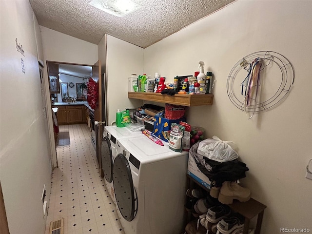 1130 Denver Ave, Saguache, CO 81149 - laundry area with light floors, independent washer and dryer, and a textured ceiling