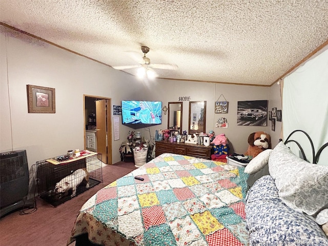 1130 Denver Ave, Saguache, CO 81149 - bedroom featuring carpet flooring, a textured ceiling, and a ceiling fan