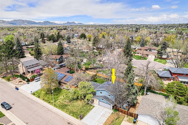 aerial view with a residential view and a mountain view