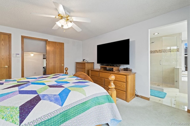 11131 Seton Pl, Westminster, CO 80031 - bedroom featuring carpet floors, ceiling fan, connected bathroom, and a textured ceiling