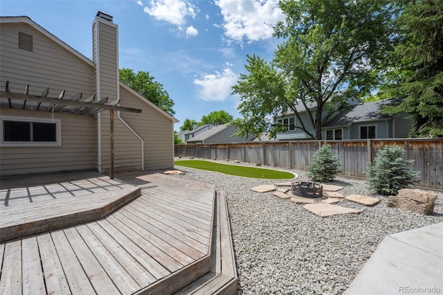 12665 Grove Ct, Broomfield, CO 80020 - deck with a pergola, a fenced backyard, and a fire pit