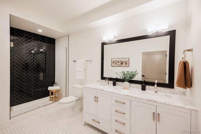 103 Paintbrush Way, Glenwood Springs, CO 81601 - bathroom with double vanity, a shower stall, and tile patterned flooring