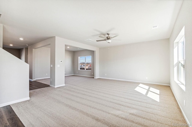 974 Cascade Falls St, Severance, CO 80550 - unfurnished living room featuring a ceiling fan, carpet floors, and recessed lighting