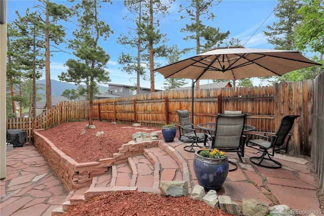 view of patio / terrace featuring outdoor dining space and a fenced backyard