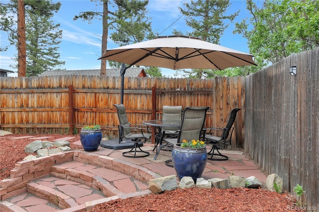 view of patio with outdoor dining area and a fenced backyard