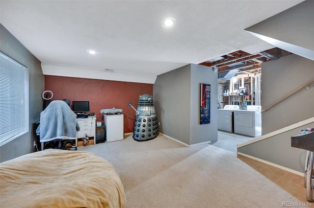 3831 Smoke Tree Dr, Colorado Springs, CO 80920 - bedroom with baseboards, recessed lighting, carpet, and washer and dryer