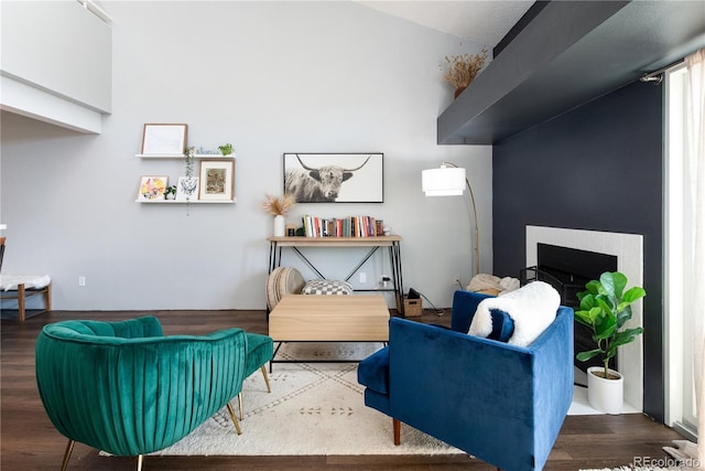 living room featuring a fireplace and wood finished floors