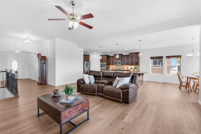 178 Coyote Willow, Colorado Springs, CO 80921 - living area with a chandelier, light wood finished floors, recessed lighting, a ceiling fan, and baseboards