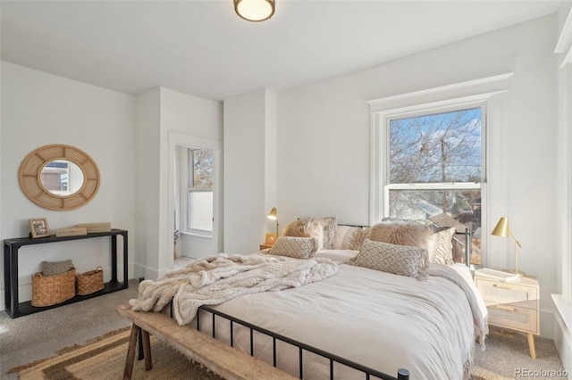 carpeted bedroom with multiple windows