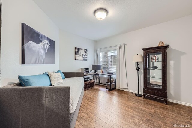 8767 E Dry Creek Rd Unit 1312, Englewood, CO 80112 - living area with dark wood-style floors and baseboards