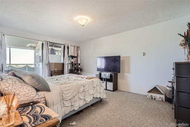 bedroom featuring carpet floors and a textured ceiling