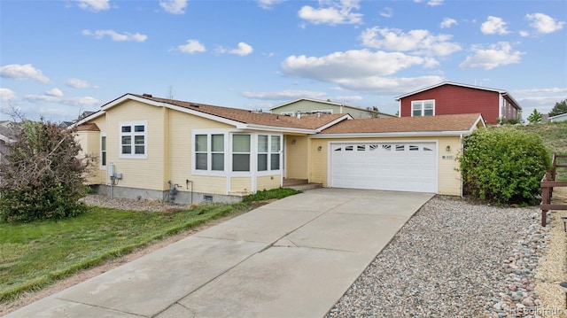 4481 Kingfisher Pt, Colorado Springs, CO 80922 - ranch-style home featuring a garage, concrete driveway, and crawl space