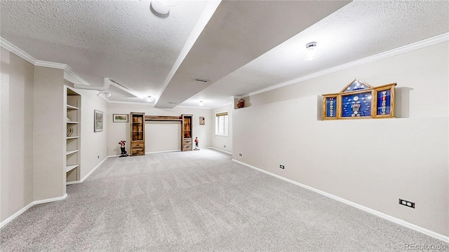 10517 Clermont Way, Thornton, CO 80233 - basement with a textured ceiling, ornamental molding, carpet flooring, and built in features