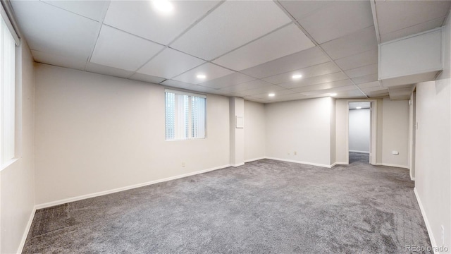 basement with carpet flooring